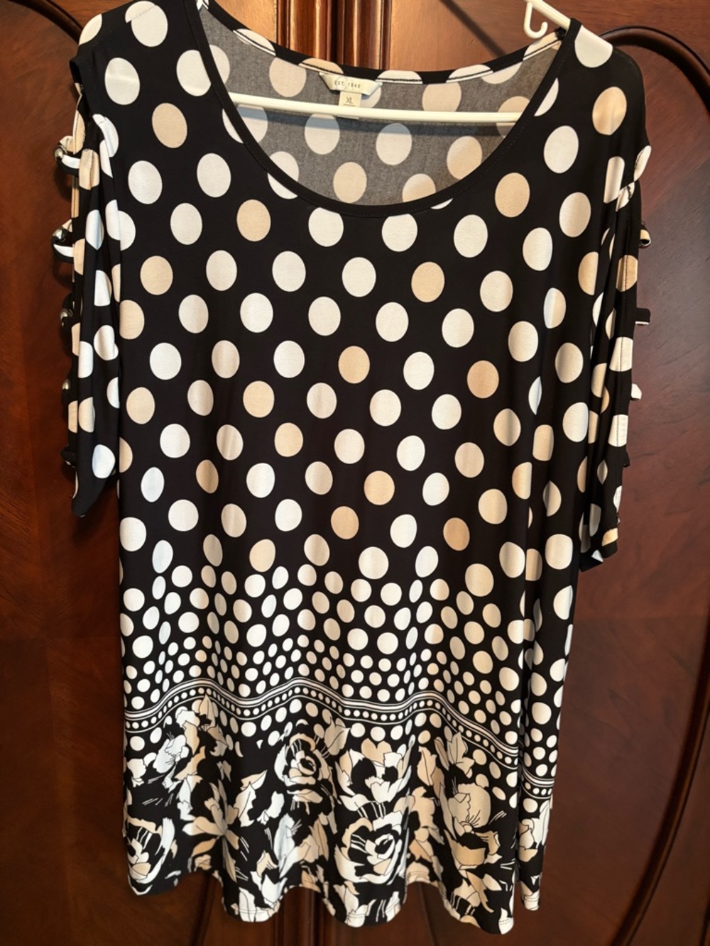 Cold-Shoulder Polka Dot & Floral Tunic - Black/White